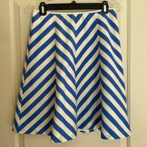 Talbots cotton a-line cream blue chevron lined skirt size 4 Petite